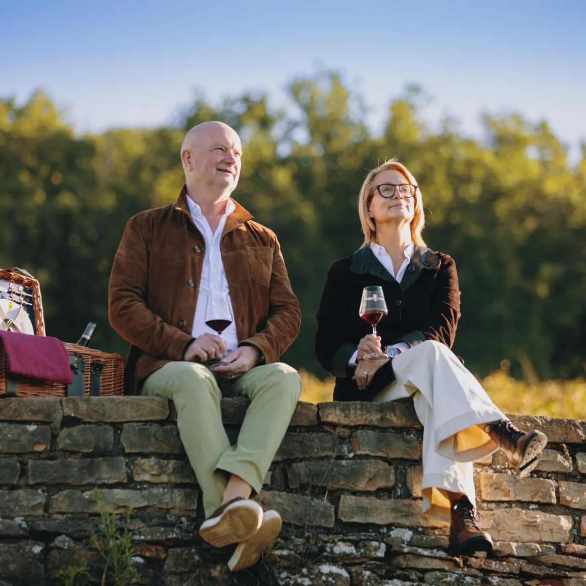Stephen Liney and Jodi Murphy, founders of Thirsty Wine Club, in the vineyards of Burgundy